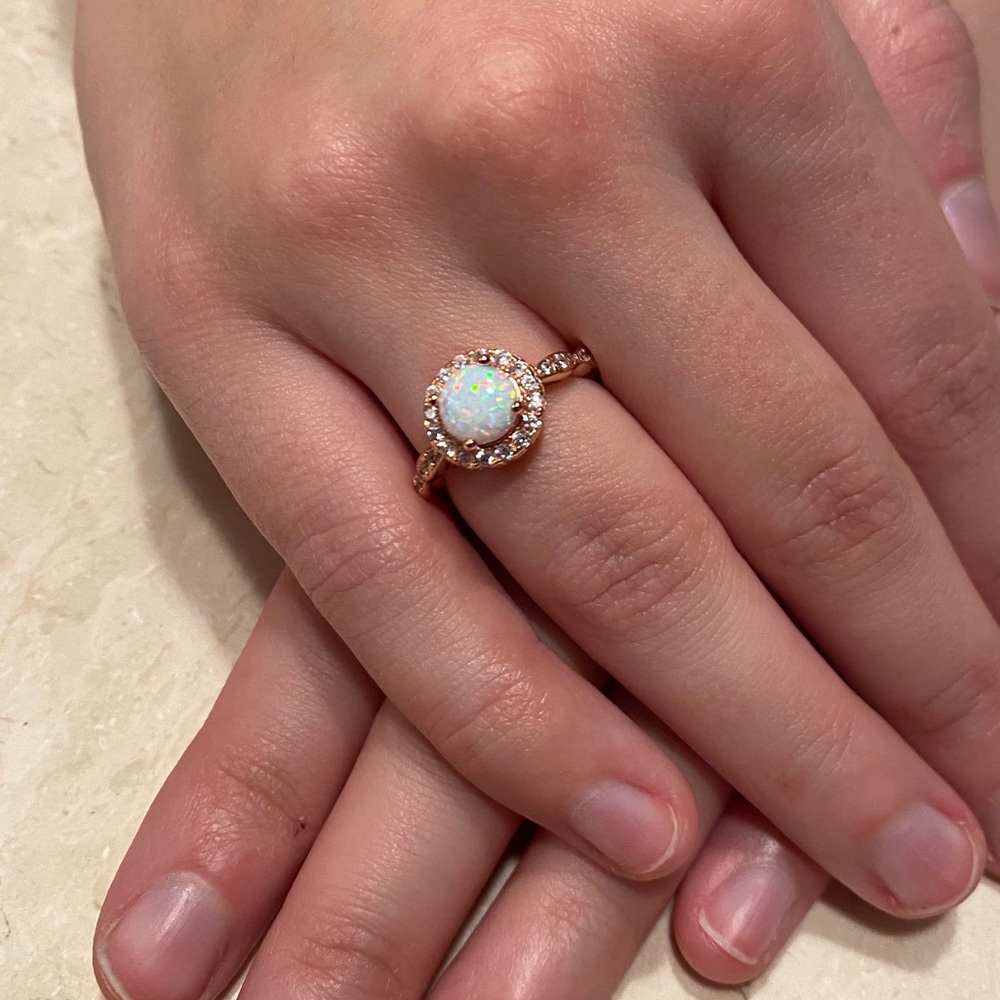 Sale $18! Rose Gold Plated over .925 Sterling Silver Lab created Opal Ring - Picture 8 of 16